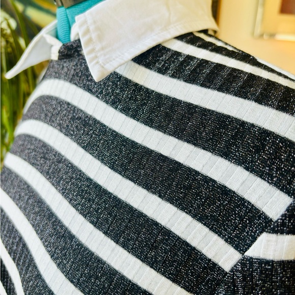 Trina Turk Navy and White Stripe Shirt with Collar Metallic Size Small - Picture 4 of 5